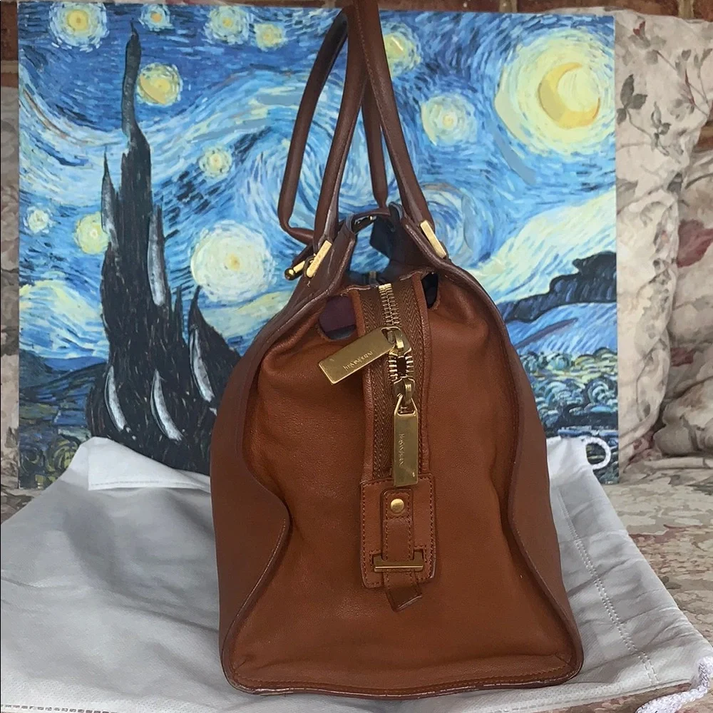 Yves Saint Laurent- Authentic 🍀 Brown Leather Satchel with Gold Y Hardware - Picture 3 of 12